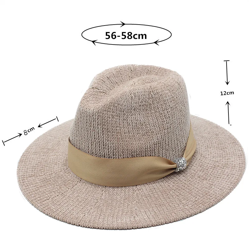 Fedora Hat Women's Knitted Pure Color Light Board Top Hat Chenille Warm Jazz Hat Men's and Women's Retro Hat