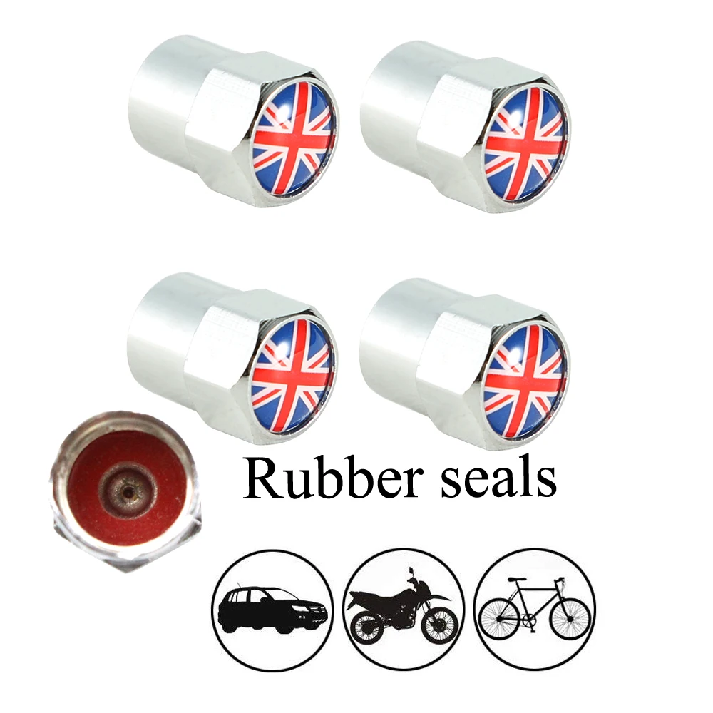 AUTCOAT Aluminum Alloy/Copper England British National Flag Tire Valve Stem Cap Tire Wheel Stem Air Valve Caps for Auto Cars