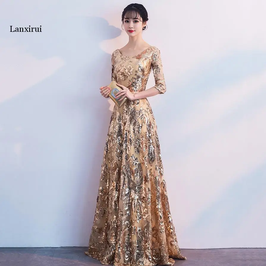 Party Dress Women Red Golden Green 7 Colors XS-3XL  Host Banquet Dresses New Autumn Winter Korean Maxi Dress