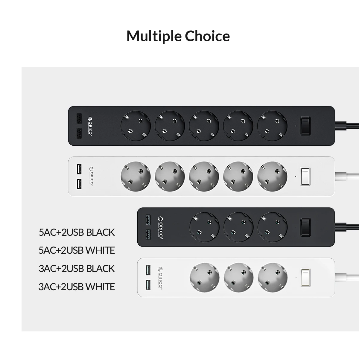 ORICO listwa zasilająca Multiprise AC + 2USB gniazdo elektroniczne Home Office Surge Protector ue przedłużacz z wtyczką kabel ścienny ładowarka