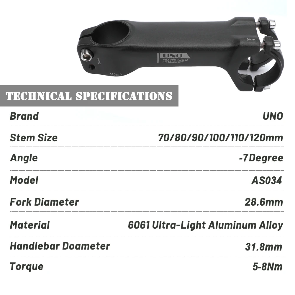 UNO MTB вынос-7 градусов встроенный вынос руля 31,8 алюминиевый велосипедный стержень 70-120 мм удлинитель руля велосипедный руль