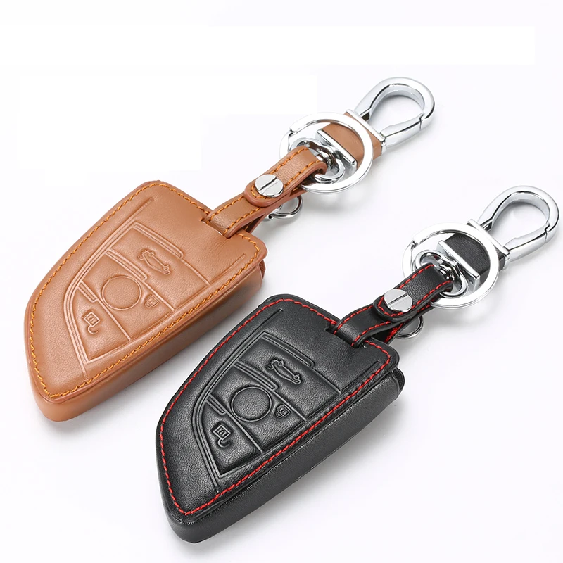 Leather Car Key Cases Key Holder KeyChain Cover for BMW E90 E60 E70 E87 3 5 6 Series M3 M5 X1 X5 X6 Z4 Smart Remote Controller