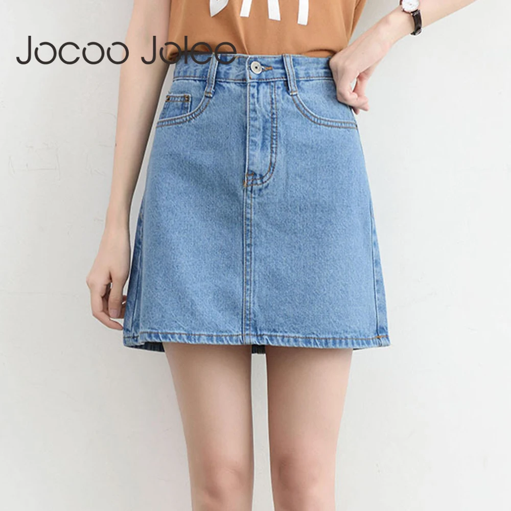 

Jocoo Jolee Summer Denim Mini Skirt Women Korean High Waist A-Line Skirt Causal Oversized Harajuku Short Jean Skirts Minimalist