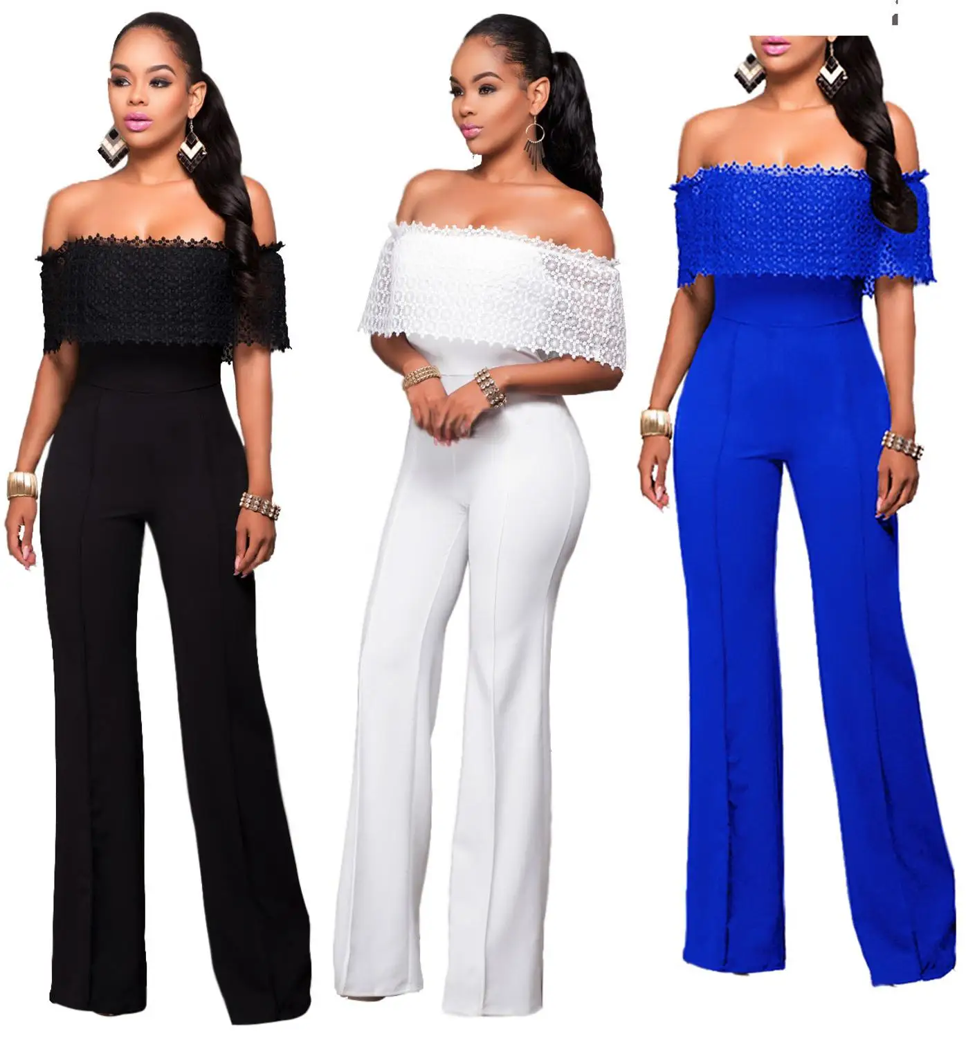 Women Off Shoulder Sexy Solid Jumpsuit Romper 2020 Female Summer Oversized Side Zipper Overalls Wide Leg Playsuit ropa de mujer