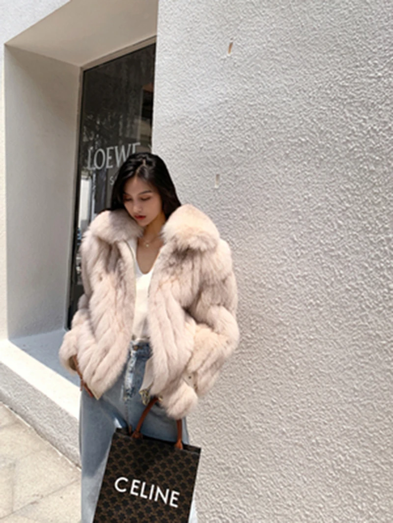 Natural fox leather jacket Fox fur and real sheepskin perfect combination for 2023 Winter luxury fashion for women new wholesale