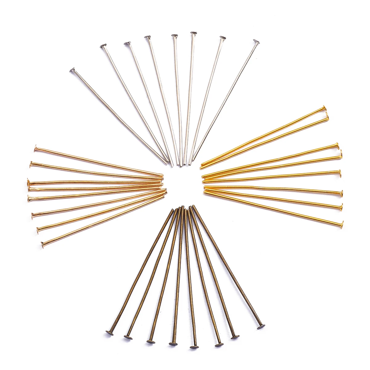 200Pcs 16 20 24 30 35 40 45 50mm Flat Head Pins Gold/Copper/Rhodium Headpins For Jewelry Findings Making DIY Earrings Supplies