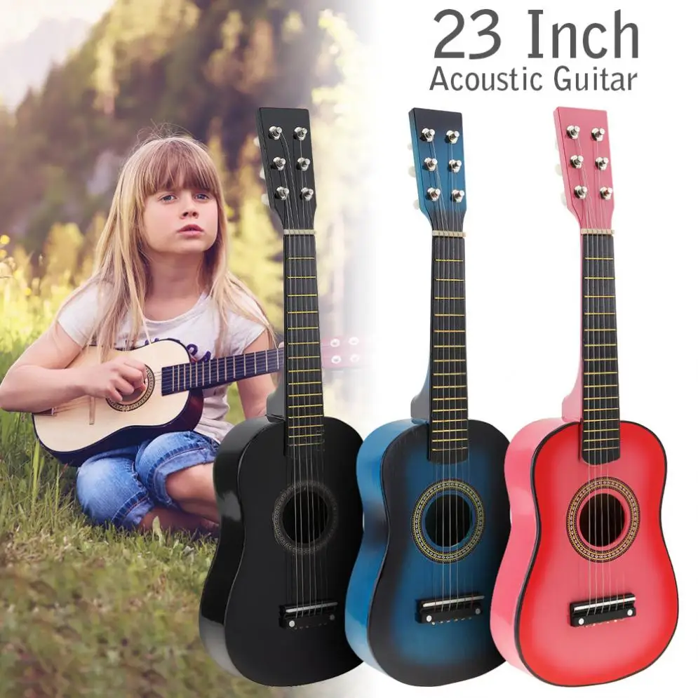 23 Inch Acoustic Guitar Basswood With Guitar Pick Wire Strings Wood /Black / Blue / Pink Musical Instrument