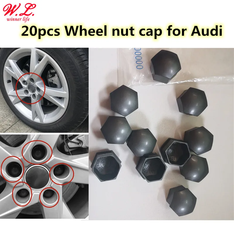 20Pcs Original Black Wheel Lug Nut Center Cover Caps For Audi A1 A3 A4 A5 A6 A7 A8 Q5 Q7 TT OEM:321601173A BLH