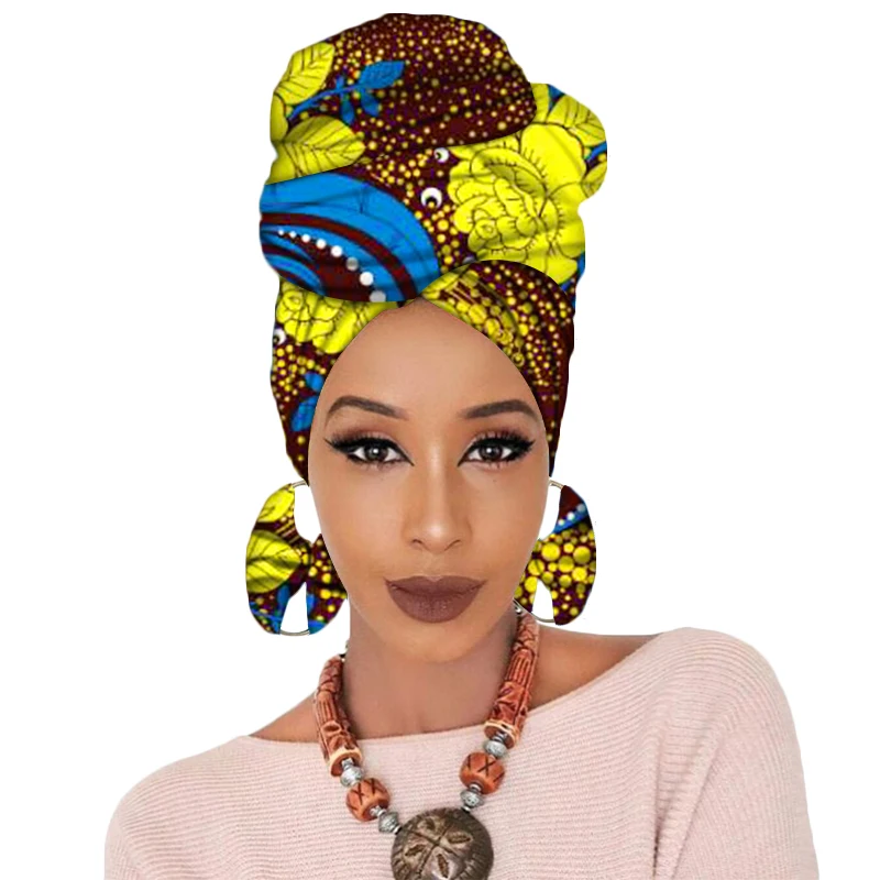 Sale!!! African Headwrap Women Cotton Wax Fabric Traditional Headtie Scarf Turban with Earrings H029