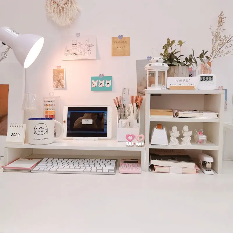 

Ins Simple Desktop Computer Elevated Table Rack Dormitory Three-layer Storage Rack Storage Box Desk Girl Cosmetic Sundries Rack