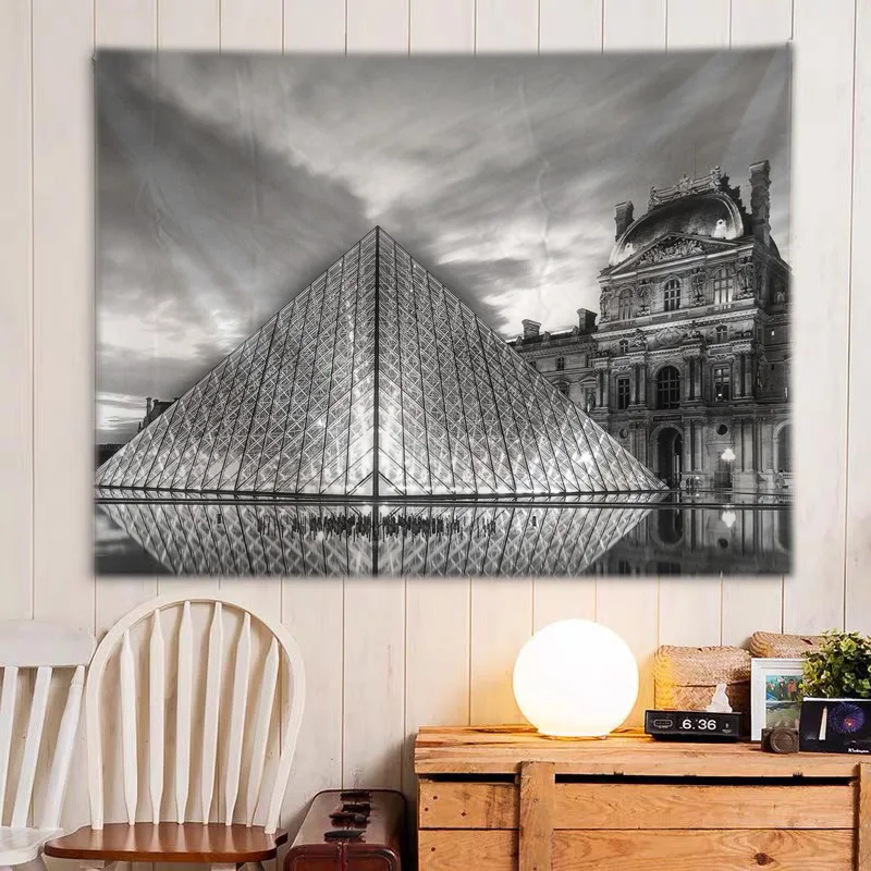 World Architecture Louvre France Tapestry Wall Hanging Cloth Bed Spread Beach Towel Table Cloth Yoga Mat Living Room Decoration