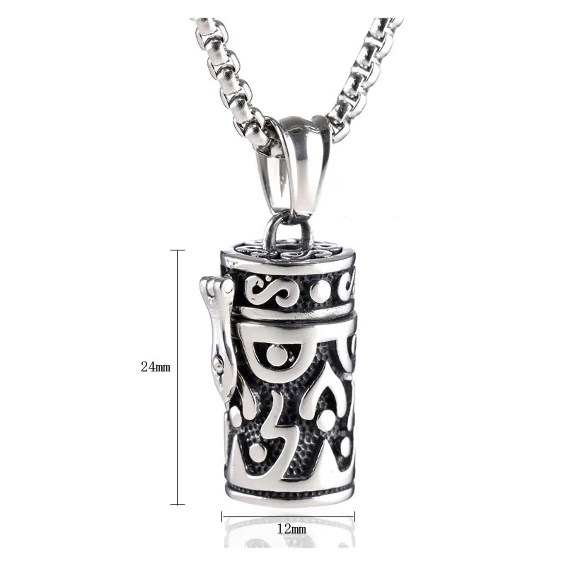 Ancient Engrave Ash Box Pendant Jewelry Pet Urn Cremation Memorial Keepsake Openable Put In Ashes Holder Capsule Chain Necklace