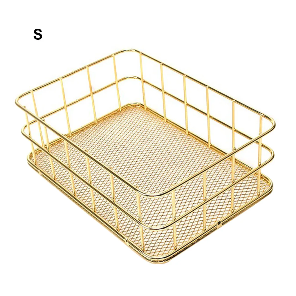 Storage Basket Golden Iron Storage Basket Multifunctional Wire Mesh Desktop Storage Organizer for Home Wicker Supplies