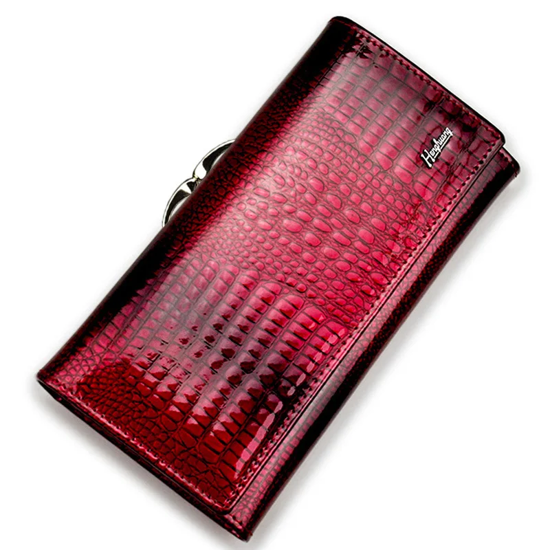 

HH Fashion Alligator Womens Wallets Luxury Patent Crocodile Genuine Leather Ladies Clutch Purse Hasp Long coin purses