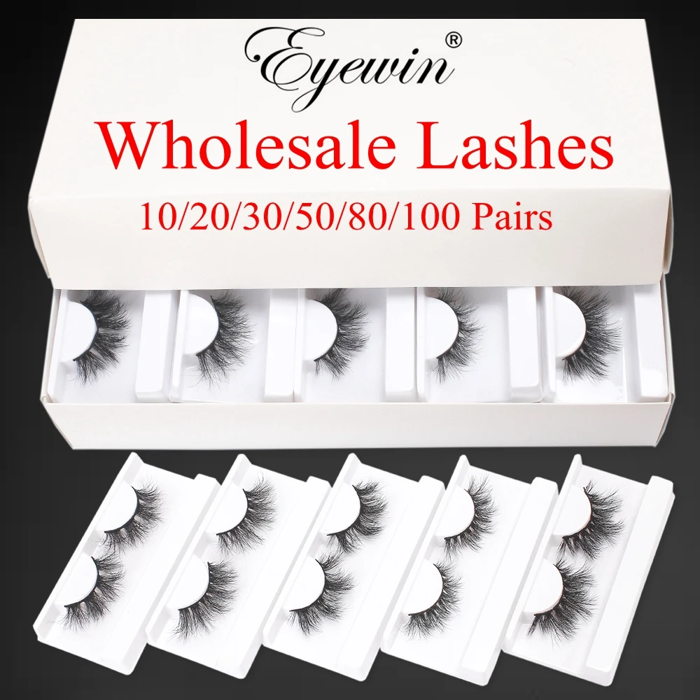 Eyewin 10/20/30/50/80/100 Pairs 3D Mink Lashes Wholesale With Tray Fluffy Crisscross Natural Soft Mink Eyelash Wholesale in Bulk