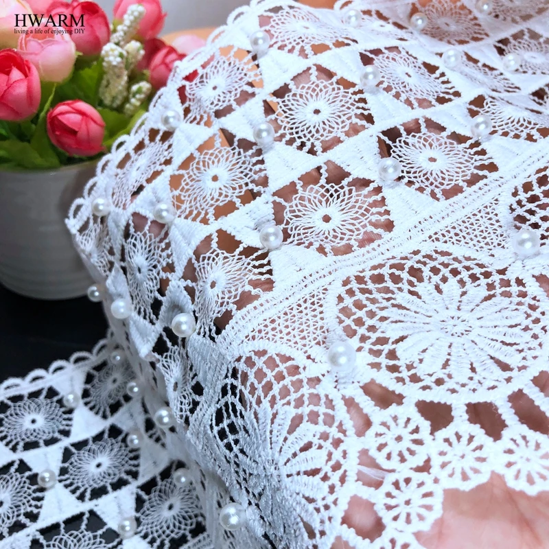 HWARM 10yard 15.5cm African 3D Lace Fabric Ribbon With Beads DIY High Quality Wedding Decoration Sewing Trim Skirt Clothing Deco