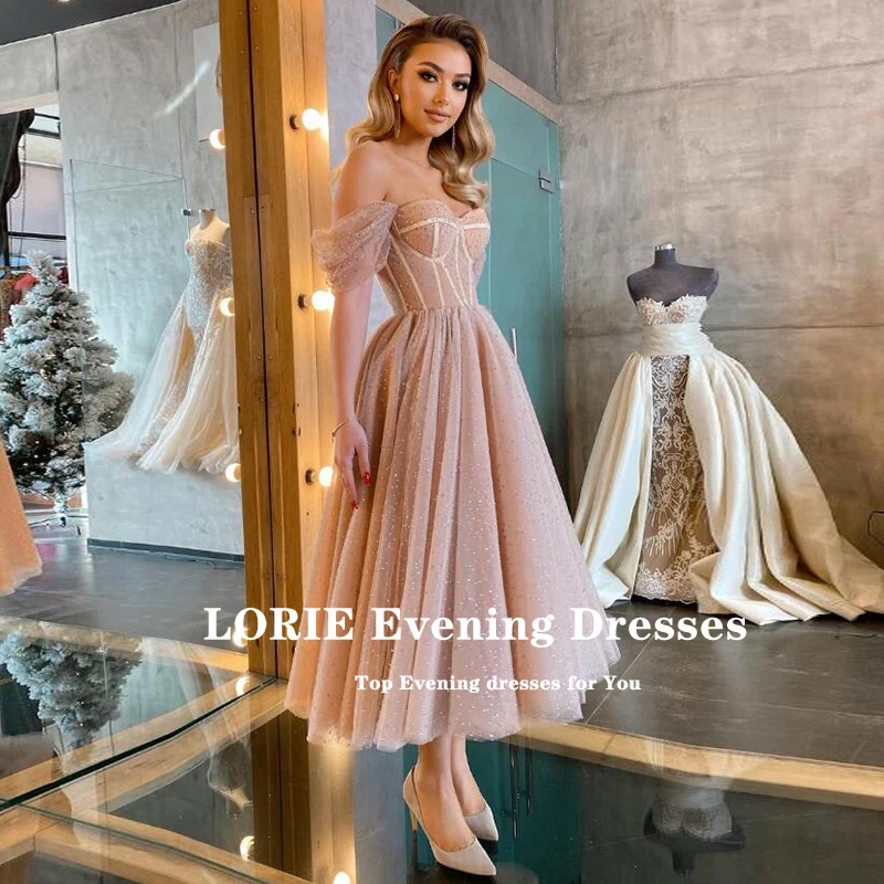 LORIE Vintage Prom Dresses Off the Shoulder Tulle lucido abito da sera su misura abito da festa per la laurea 2021