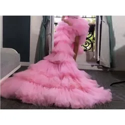 Extra Puffy Tulle Skirt Royal Train Floor Length Maxi Skirt for Women Tiered Draped Pink Fashion Long Skirts faldas