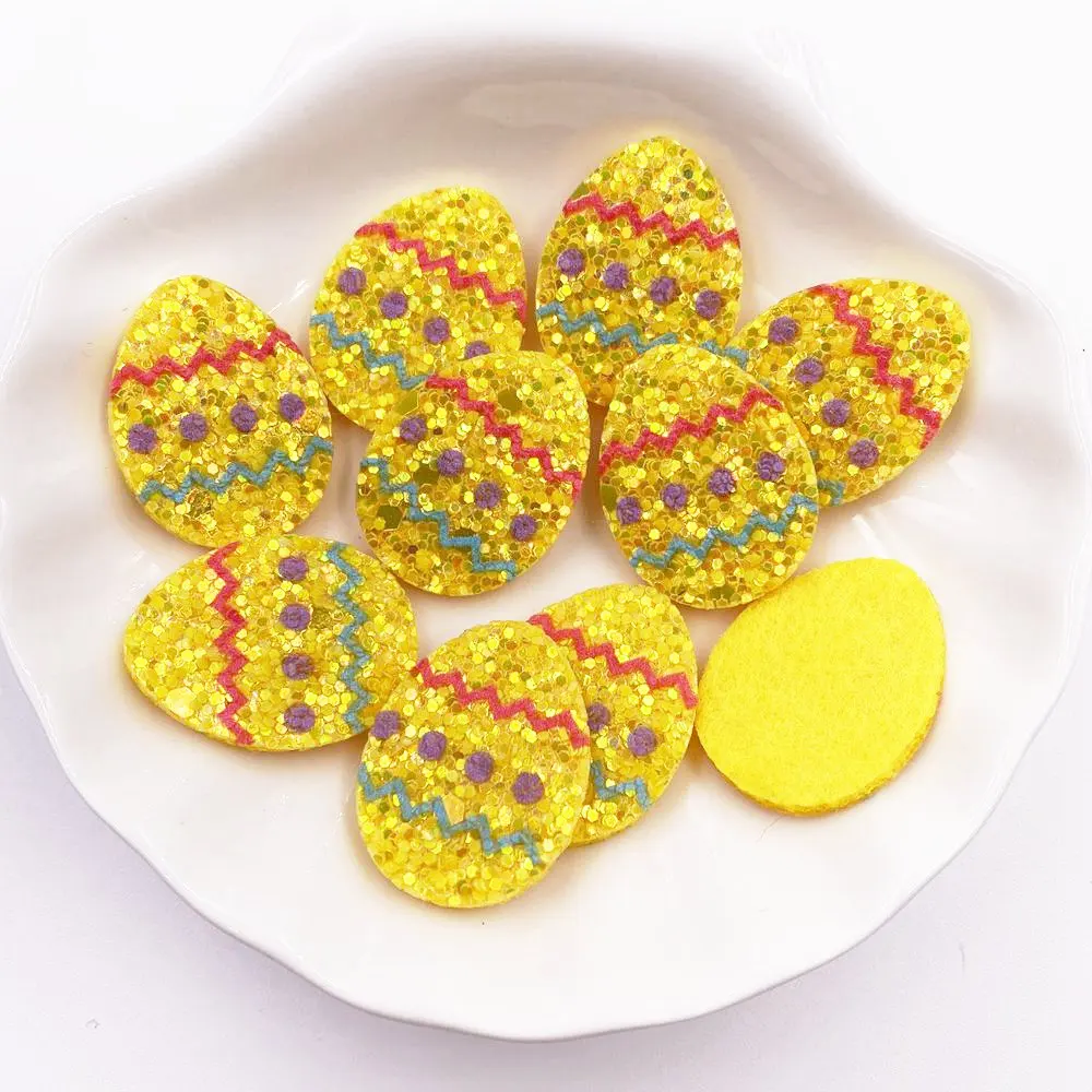 10PCS Glitter Bepowder Felt Fabric Easter Rainbow Egg Applique DIY Sewing Patch Headwear Bow DIY Party Accessories Craft