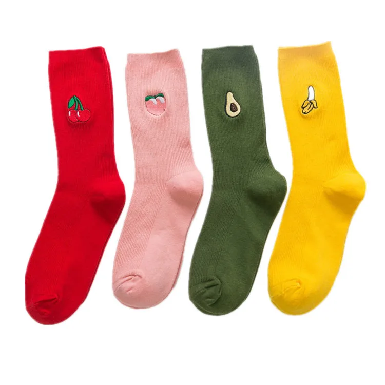 Woman\'s Socks Candy Color Colorful Pink Red Green Yellow Sock Womens Girls Fruit Socks Apple Banana Cherry Long Socks Girls Sox