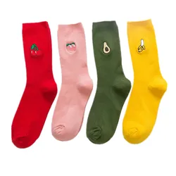 Woman's Socks Candy Color Colorful Pink Red Green Yellow Sock Womens Girls Fruit Socks Apple Banana Cherry Long Socks Girls Sox