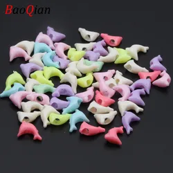 50pcs Cute Dolphin Acrylic Beads DIY Candy Color Marine Animal Beads Making Necklace Bracelet Jewelry Accessories 10x14mm