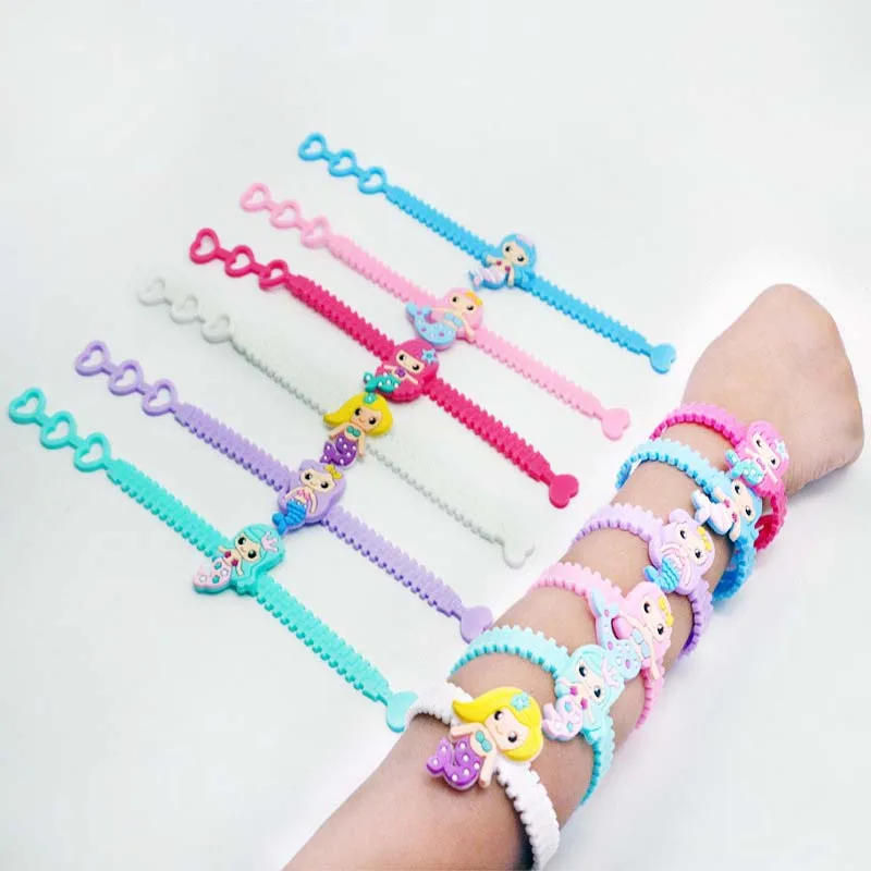 6pcs Mermaid Rubber Bracelets Wristband Rings Girls Mermaid Birthday Party Decorations Wedding Baby Shower Mermaid Party Favors