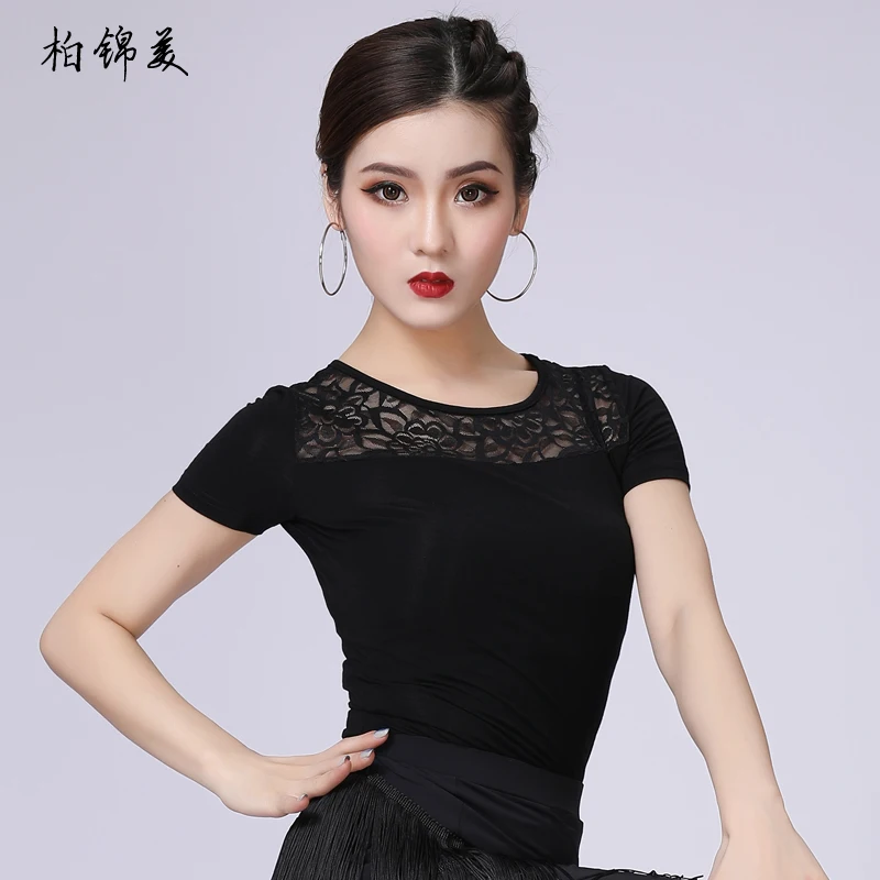 Latin dance shirt female adult clothing new short-sleeved new performance competition modern dance national standard training su