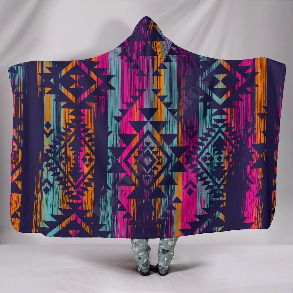 

Colorful Boho Aztec Streaks 3D Printed Wearable Blanket Adults For Kids Various Types Hooded Blanket Fleece blanket