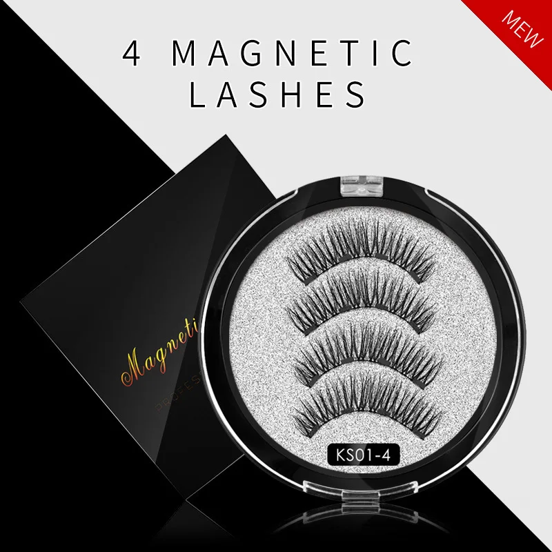 Anlinnet 4PCS 5 Magnets 3D Magnetic False Eyelashes Handmade Artificial Faux Cils Magnetic Natural Mink Eyelashes with Tweezers