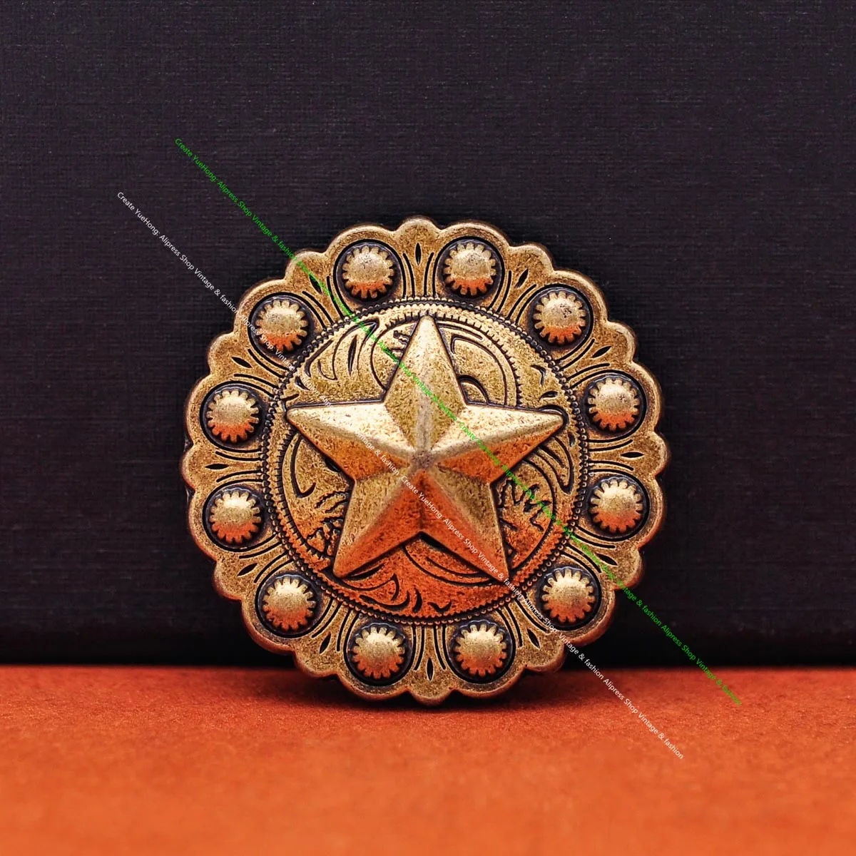 

10X Antique Brass Solid Western Berry Flower Texas Star Cowboy Concho for Belt Leathercraft Accessories Luggage Bag Hardware