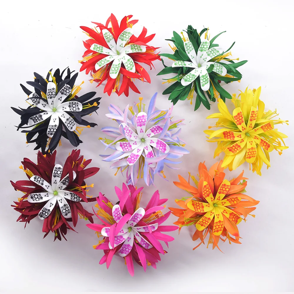 MIXED COLOR Free Shipping 80pcs/Lot HC00073-B 8 Color 15CM Foam Tiare Hair Claw W Velvet Spide Lily Leaves Hawaii Tropical Aloha