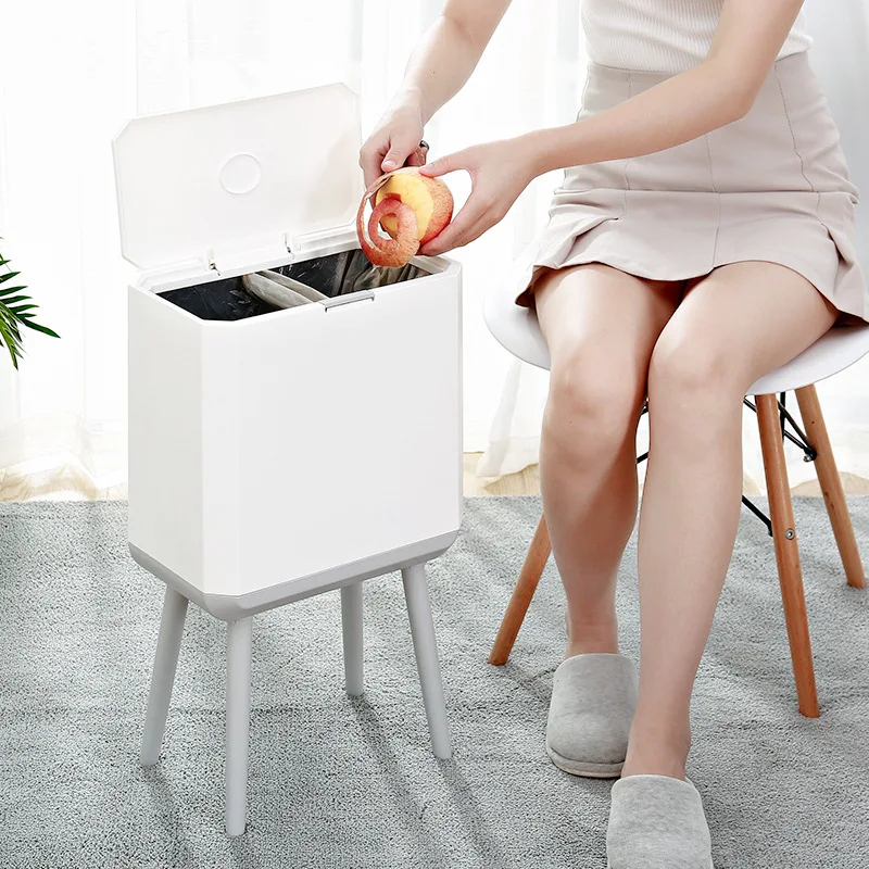 Fypo Kitchen Trash Can Large Capacity Press Type Waste Bin Household Wet and Dry Separation Rubbish Bin With Lid Trash Bin