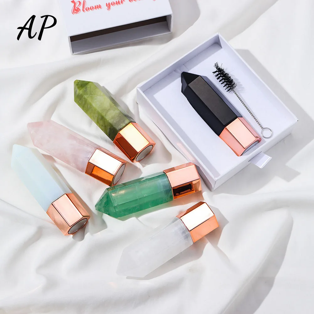 1Set Natural Rose Quartz Crystal Stone Multifunctional Hexagonal Prism Ball Essential Oil Bottle Facial Massage SPA