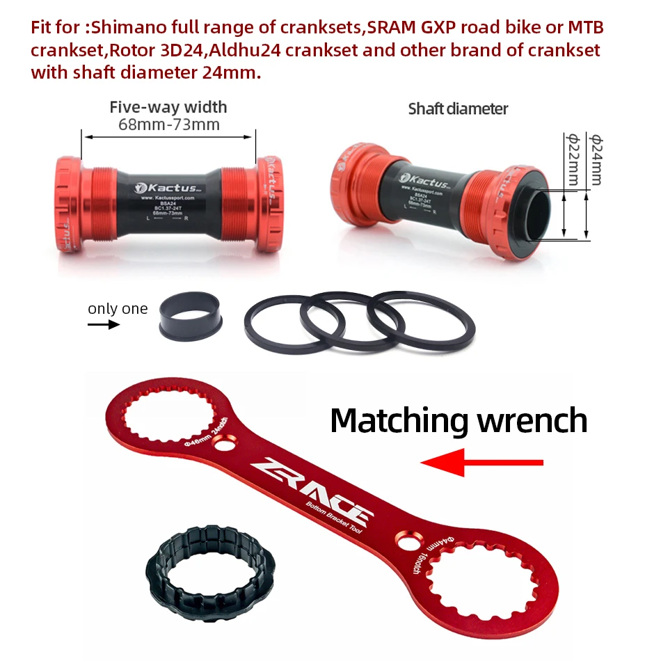 Bottom Bracket BSA 24/22mm Threaded type BB Ceramic Bearing Sealed Dust Cap with Wrench Tool Fit for Shimano 105 /SRAM GXP Crank