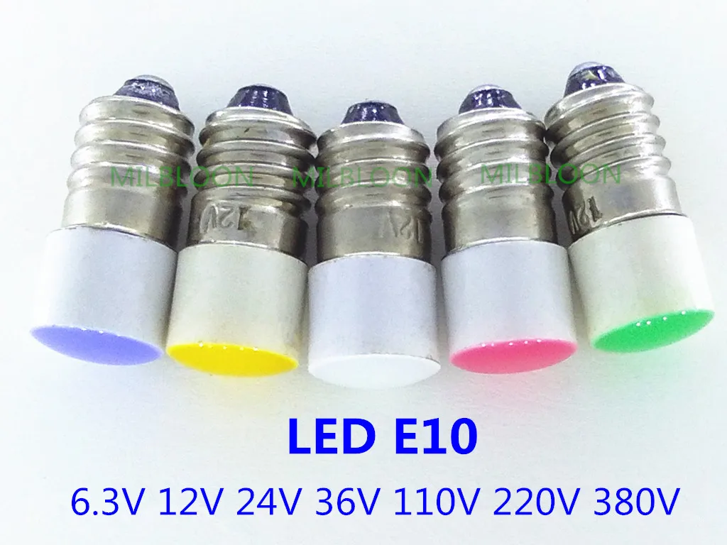 5pcs E10 LED Industrial instrument bulb 6.3V 12V 24V 36V Flat illuminated light bulb 110V E10 220V LED 380V E10 Machine bulb