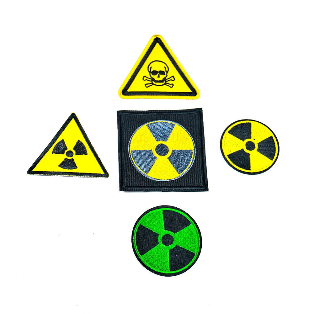 New Arrival  Nuclear Dangerous Sign Skull Radioactive Patch Embroidery Sewing Eellow Green Iron on Applique DIY Fabric Sticker