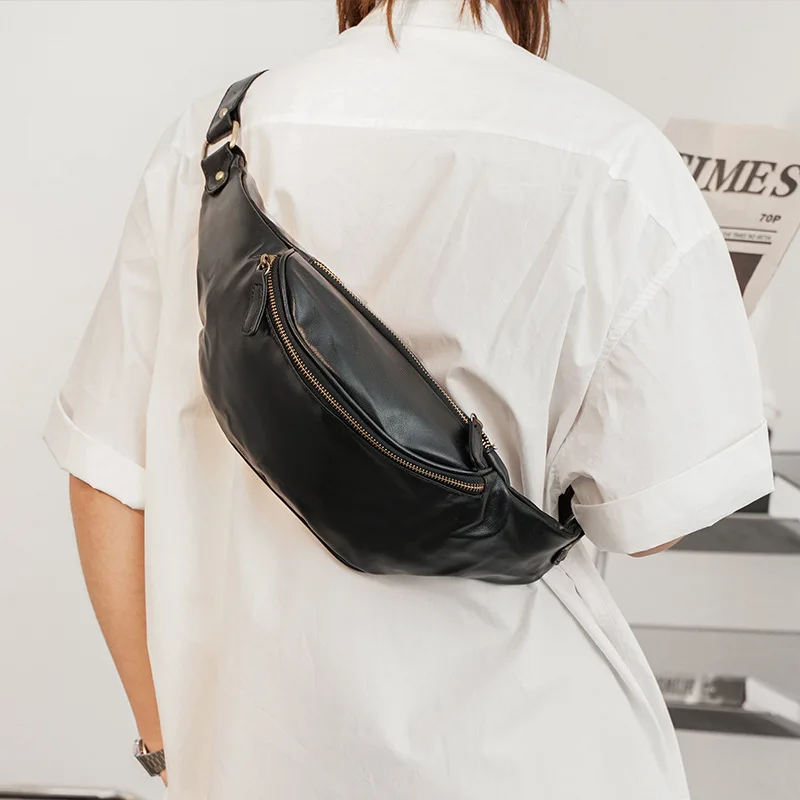 Fashion Men's Chest Bag Luxury PU Leather Shoulder Bag Men Chest Pack Outdoor Multi-pocket Waist Bag Mens Sling Solid Chest Bags