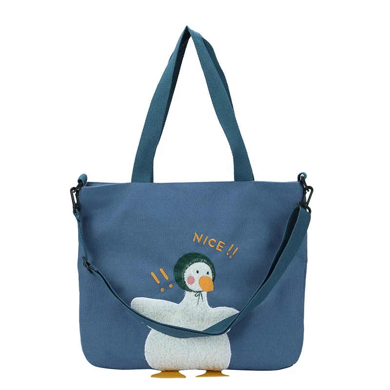 Solid Color Messenger Bag with Cute Duck Canvas Large Capacity Shoulder Bag Handbag for Women