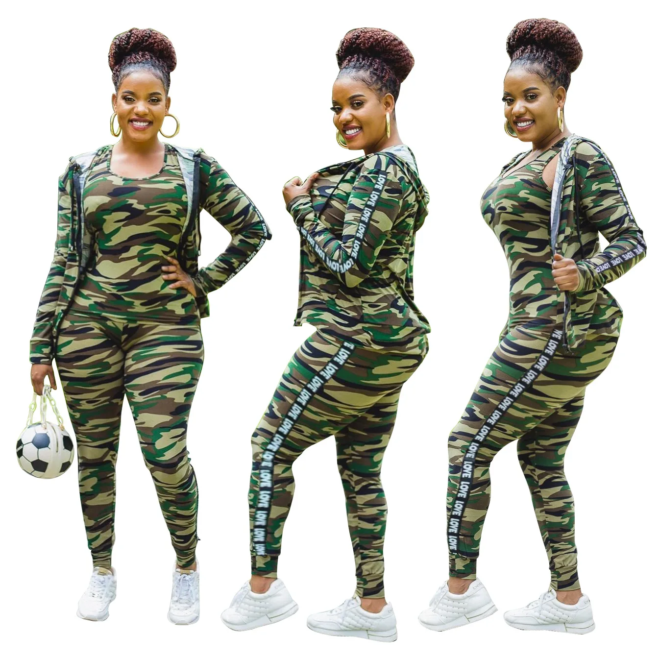 Camouflage Tracksuit Women\'s Sets Zipper Hooded Jacket Tops With Tank And Skinny Pants Suit Fashion Autumn Sportswear lounge Set