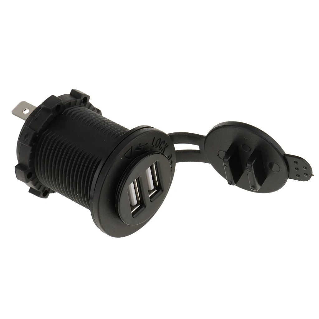 

BLACK Dual USB Port Charger Socket 12V for Motorcycle Car 4.2A Waterproof