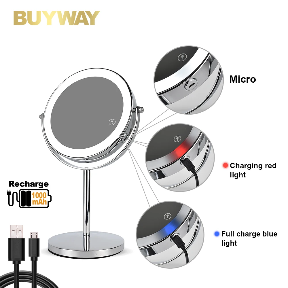 7in 3X Magnifying Cosmetic Mirror with USB Charging Touch Bath Vanity Dimmer Switch Make up Double Side Desktop Mirror