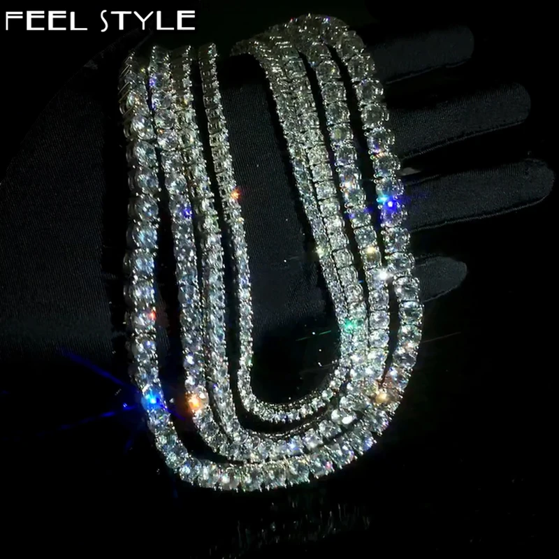 Hip Hop 1 Row Tennis Chain AAA CZ Stone 4 MM Wide Bling Iced Out 4 Prong Cubic Zircon Necklace Bracelet For Men Jewelry