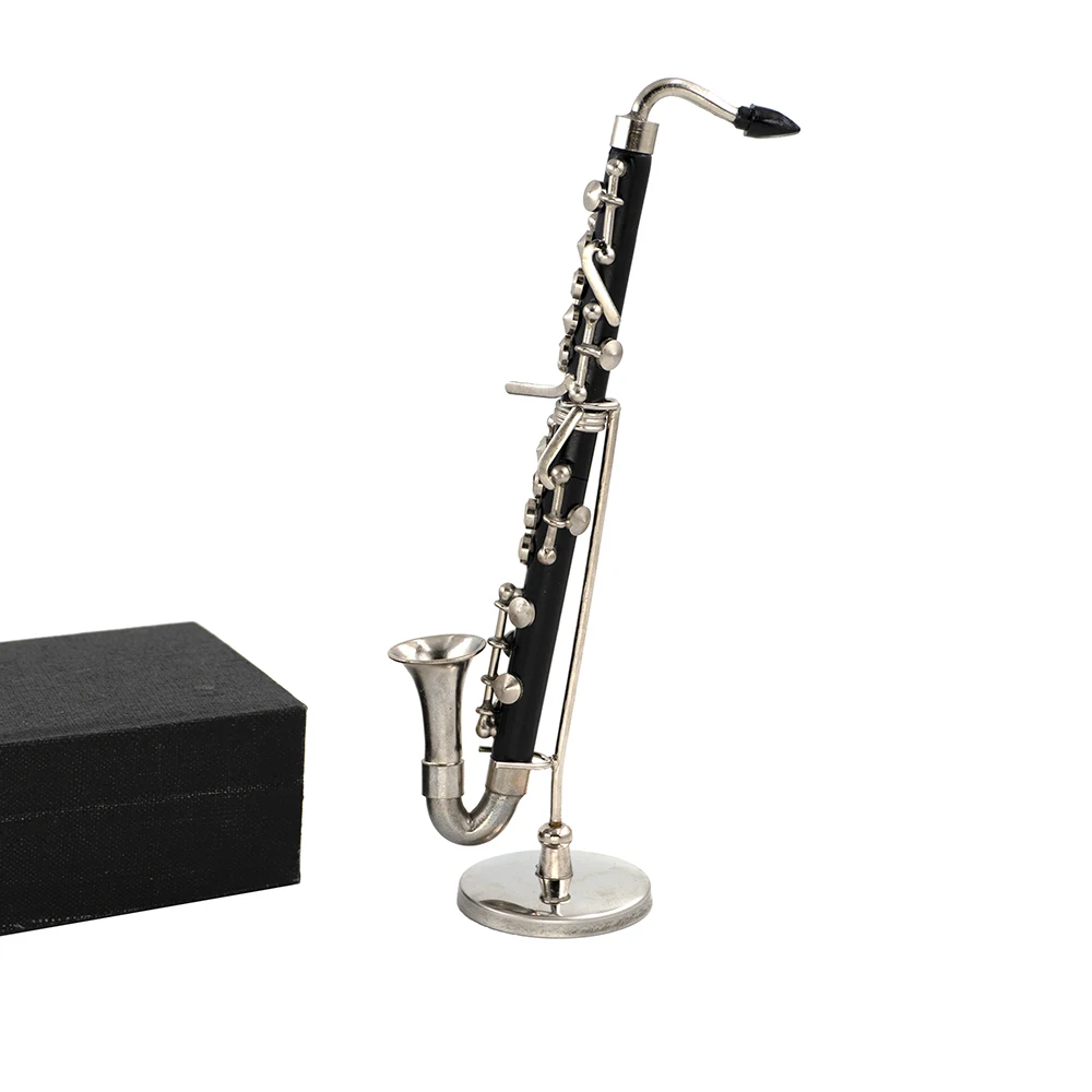 1Pcs Miniature Alloy Bass Clarinet Model with Support Mini Musical Instrument Dollhouse ob11 1/6 Action figure Accessories bjd