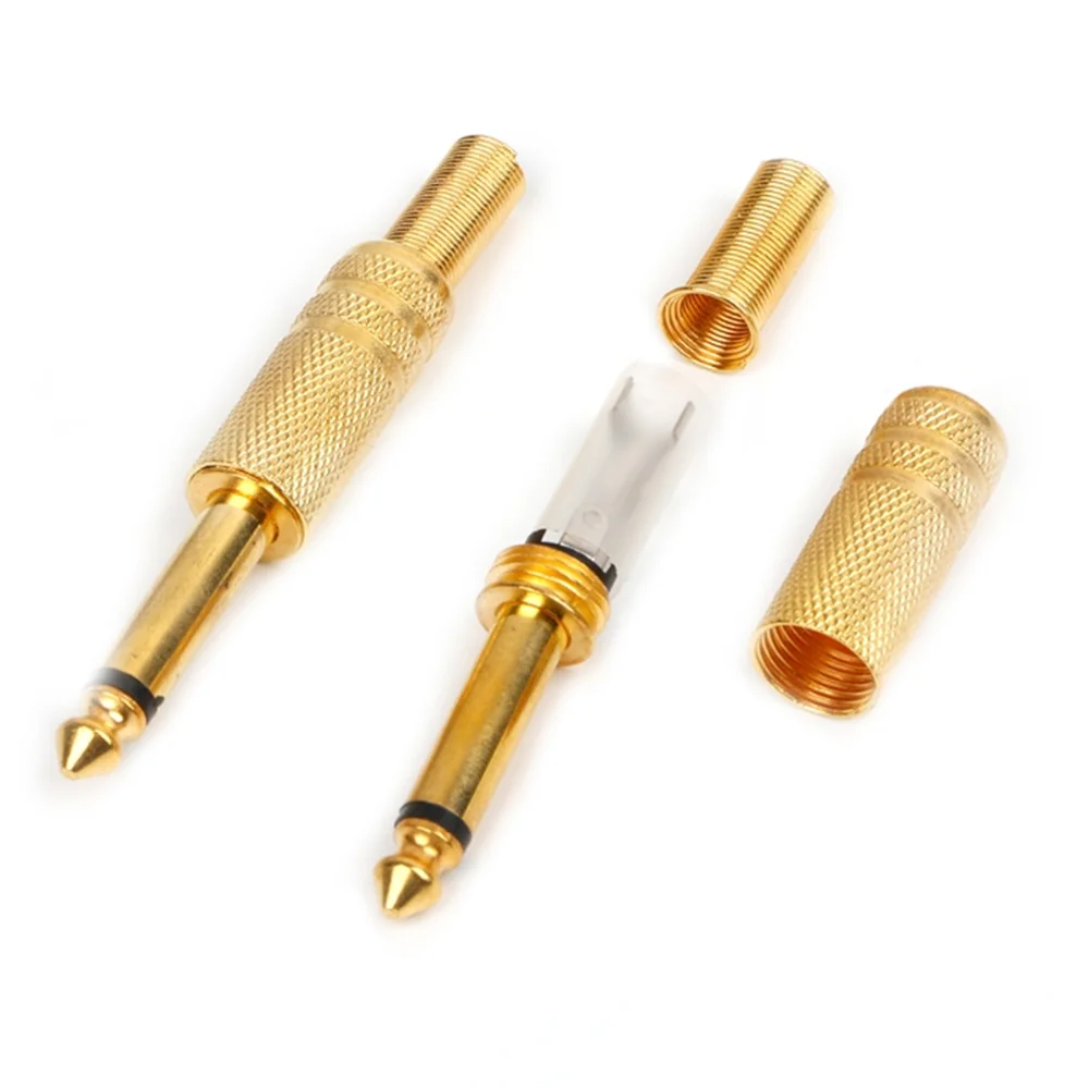 10 Pcs 6.35mm Male 1/4 Mono Jack Plug Audio Connector Soldering Gold Plated Audio Connectors