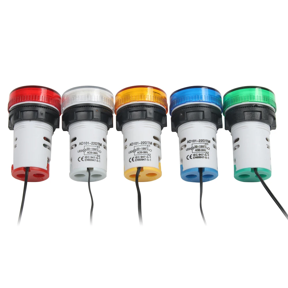 22mm LED  20-119 Celsius digital thermometer indicatro 50-380V  Blue Green Yellow White Red with LED light indicator