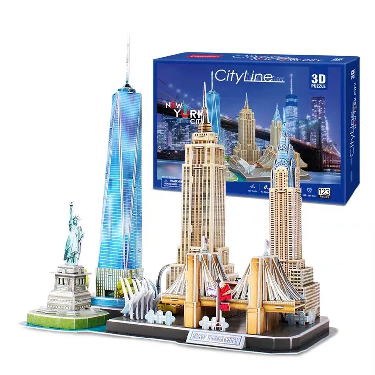 Puzzle de construction de cartes 3D, célèbre bâtiment du monde, ligne de ville, Londres, Pékin, New York, modèle en brique, construction en papier