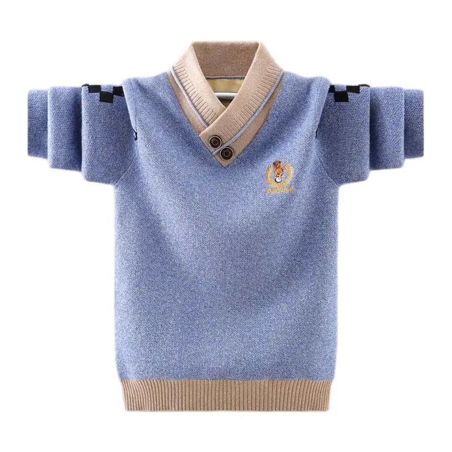 Spring Children Collar Sweater 3-17T Kids Winter Warm Jacket Baby Boys Pullovers Long Sleeve Knitted Velvet Turtleneck Outfit