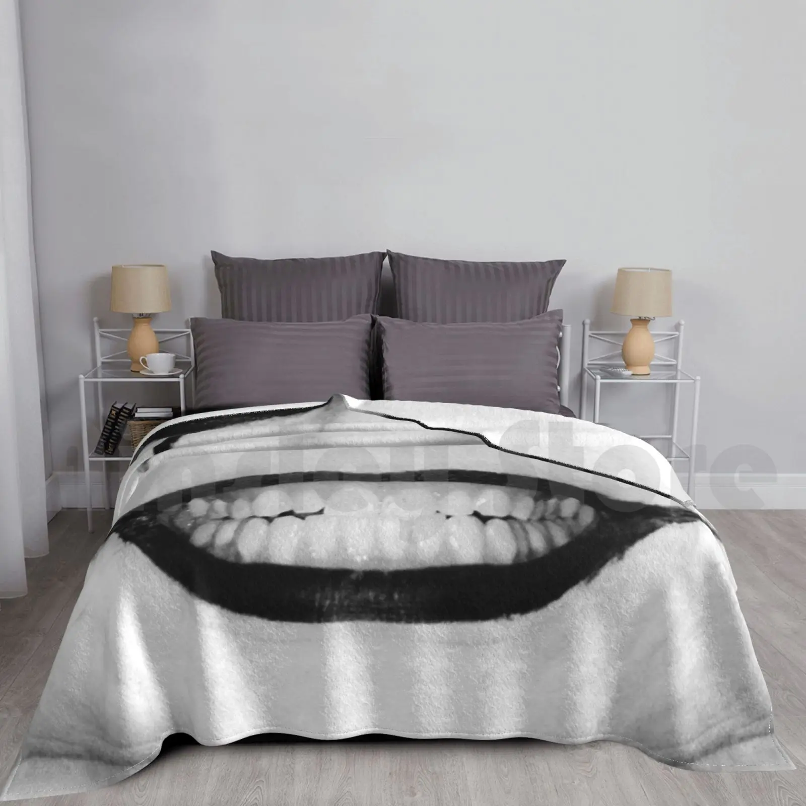 Raven Blanket For Sofa Bed Travel Creepy Face Smile Black White Teeth Makeup Grimy Gross Scary Lipstick