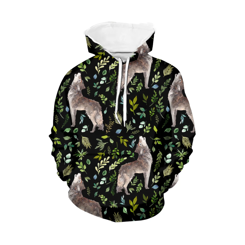 

Teens Boy Funny Letter Oversized Hoodies Mens Sweatshirts Wolf Leaf Printed Hooded Tops Long Sleeve Autumn Warm Clothing